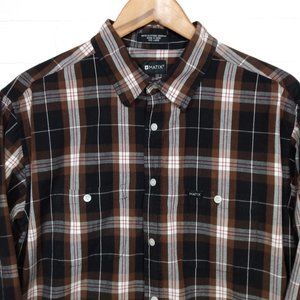 Matix men's large brown plaid long sleeve  button slim fit shirt L